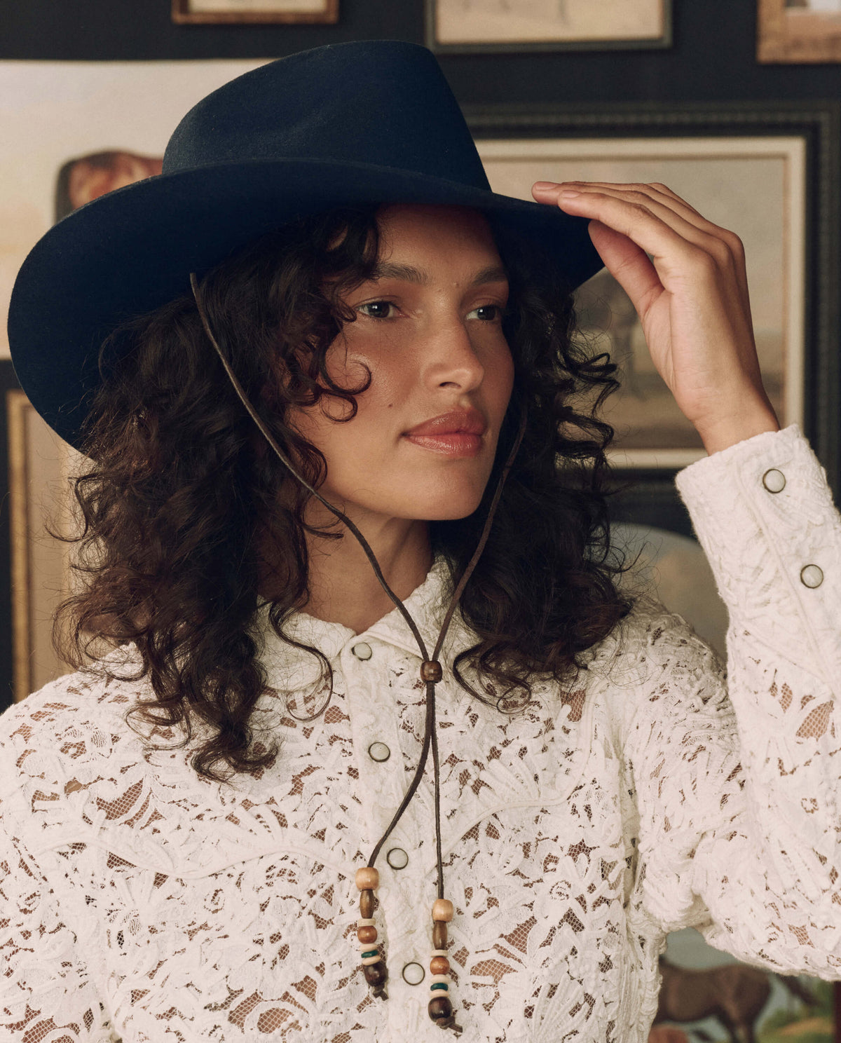 Stetson x THE GREAT Ridge Hat Navy paired with a cream lace western shirt western fashion Kamas Utah