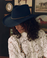 Stetson x THE GREAT Ridge Hat Navy beaded leather string hatband with chincord ranch wear