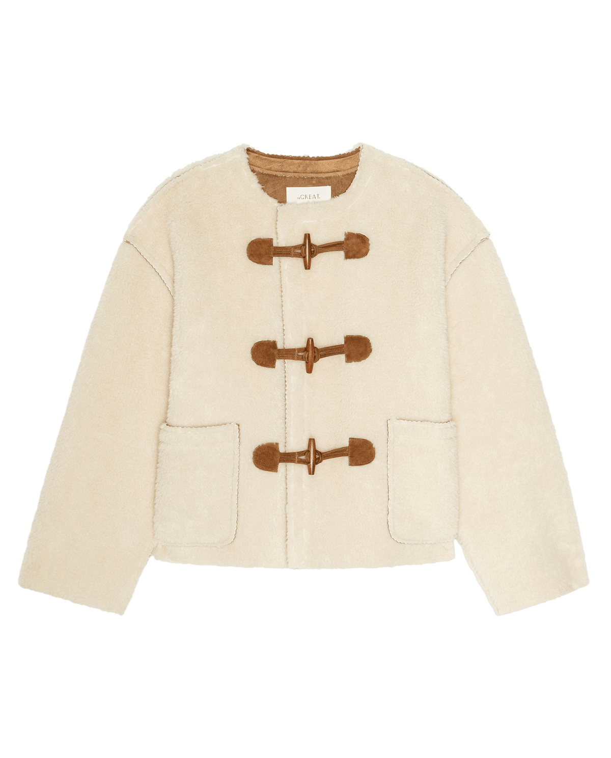 The Great Woodside Toggle Coat Cream plush cream jacket with brown suede toggle closures womens western boutique Utah SKU J439048CREAM