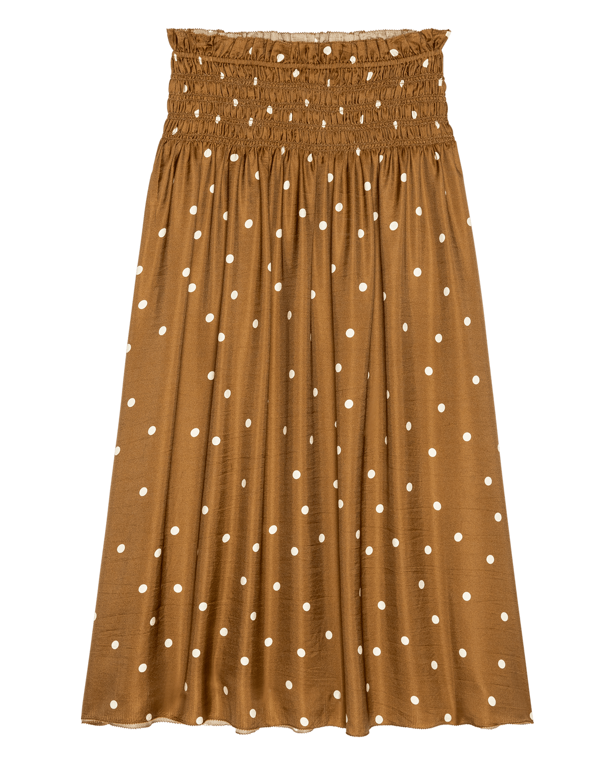 The Great Canary Skirt Copper Bubble Dot copper silk twill skirt with white polka dots womens western boutique Utah SKU K123039COBBD