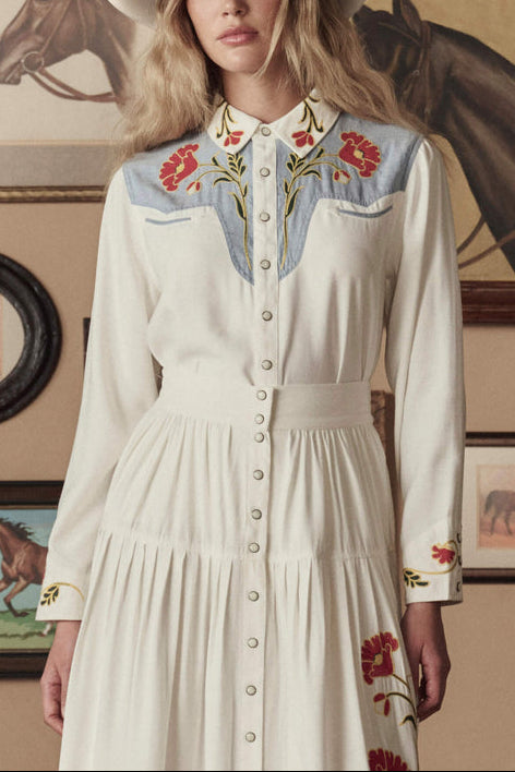 Stetson x The Great Embroidered Western Shirt womens floral western clothing fashion blue red yoke Boltranchstore.com Free Shipping