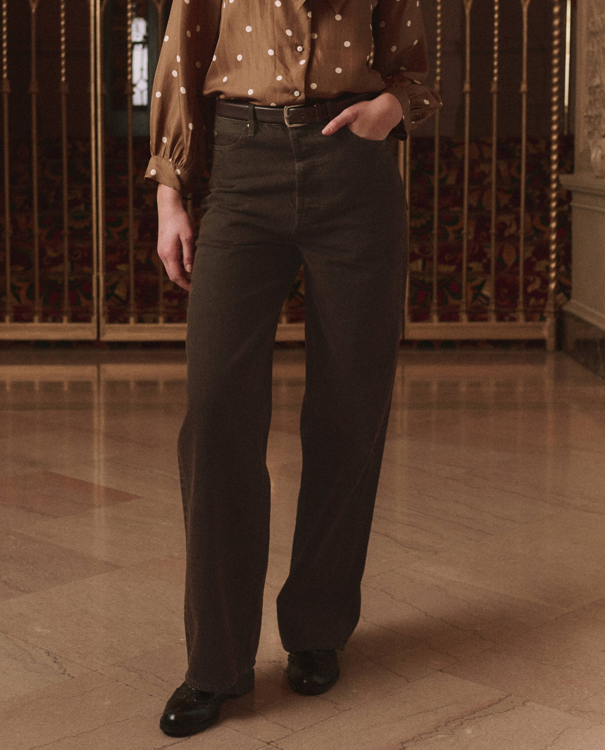 The Great Ford Jean Tarnished Brown zip fly scoop pockets and metal rivets western clothing