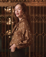 The Great Zenith Top Copper Bubble Dot relaxed flowing silk body western fashion
