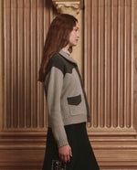 The Great Western Cardigan Two Tone Heather Grey layered over a black floral slip dress western fashion