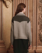 The Great Western Cardigan Two Tone Heather Grey ribbed cuffs and hem on a relaxed knit ranch wear