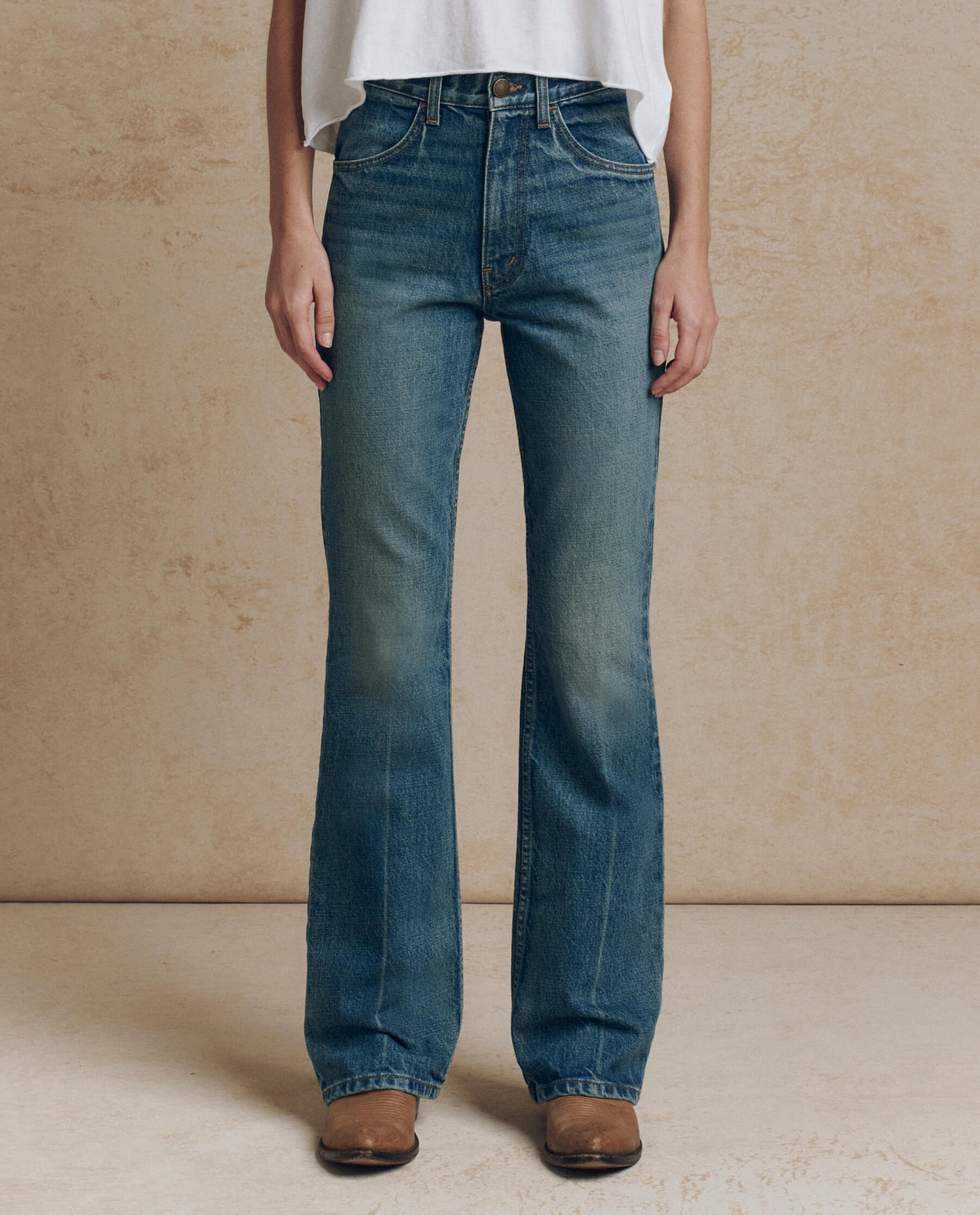Utah womens western boutique womens fashion THE GREAT The Smith High Rise Slim Bell Jean Fairfield Wash With Bleach Crease SKU B153027FFWHB Boltranchstore com free shipping