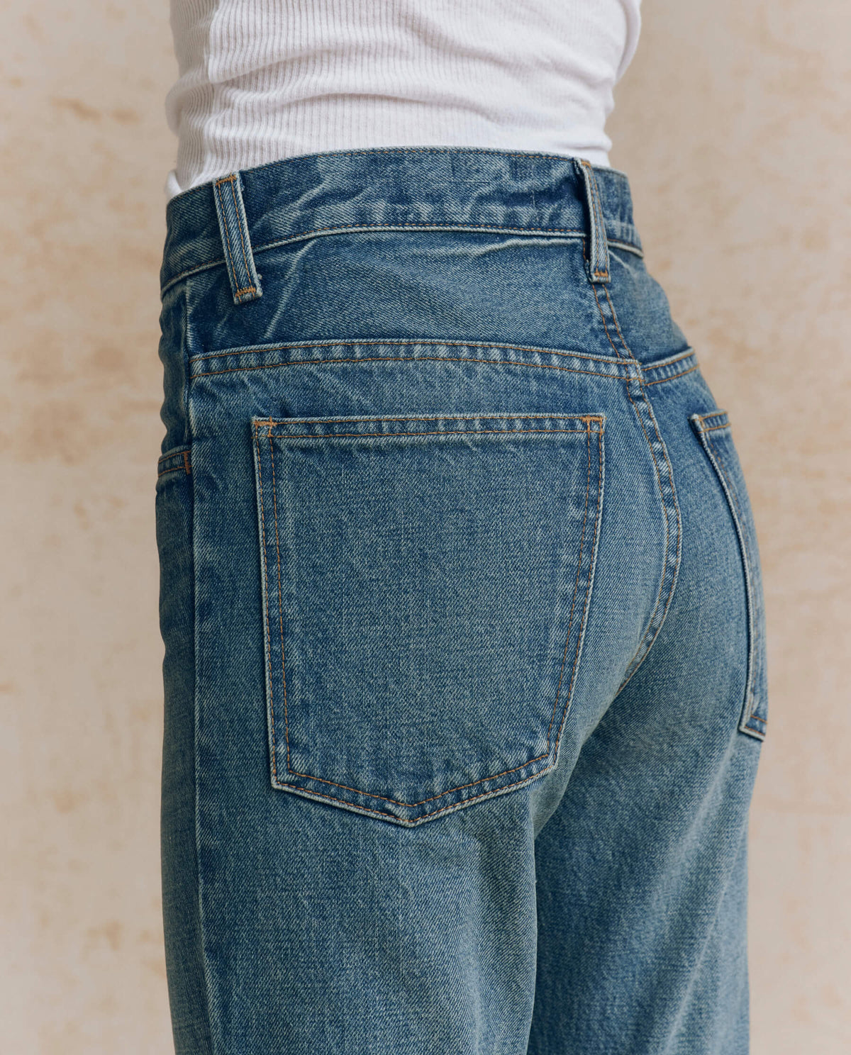 Womens western boutique rodeo western clothing THE GREAT The Smith High Rise Slim Bell Jean Fairfield Wash With Bleach Crease SKU B153027FFWHB Boltranchstore com free shipping