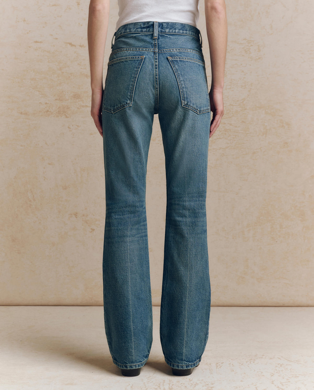 Western clothing Utah womens boutique rodeo THE GREAT The Smith High Rise Slim Bell Jean Fairfield Wash With Bleach Crease SKU B153027FFWHB Boltranchstore com free shipping