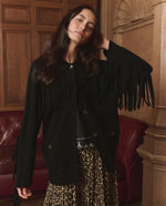 The Great Western Fringe Sweater Jacket Black flap chest pockets and ribbed hem ranch wear