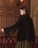 The Great Western Fringe Sweater Jacket Black long fringe across the chest yoke and down the sleeves