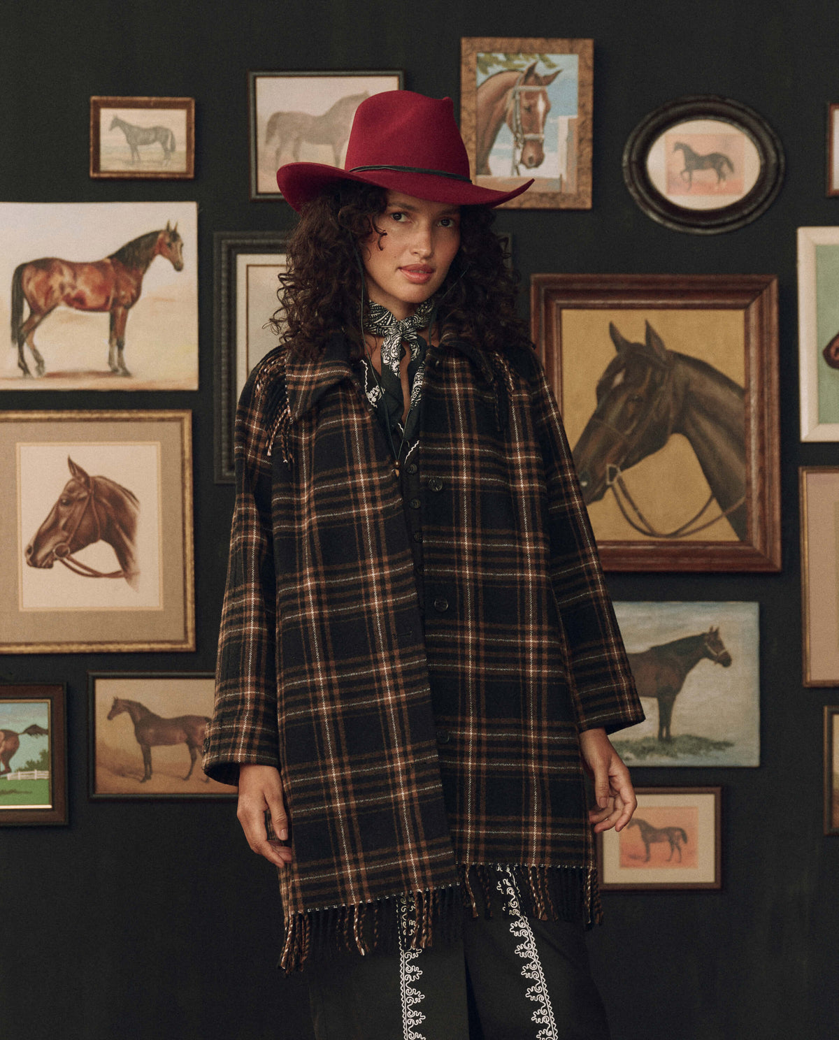 Stetson x THE GREAT Fringe Coat fringe trim tracing the collar and hem ranch wear