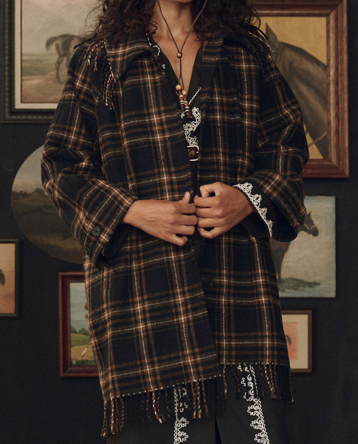 Stetson x THE GREAT Fringe Coat horn buttons and welt pockets with tailored cuffs western fashion Kamas Utah