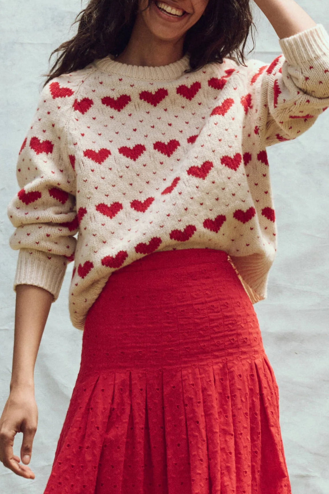 The Great Heart Crew womens top long sleeve sweater with hearts available at bolt ranch store spring 25 the great