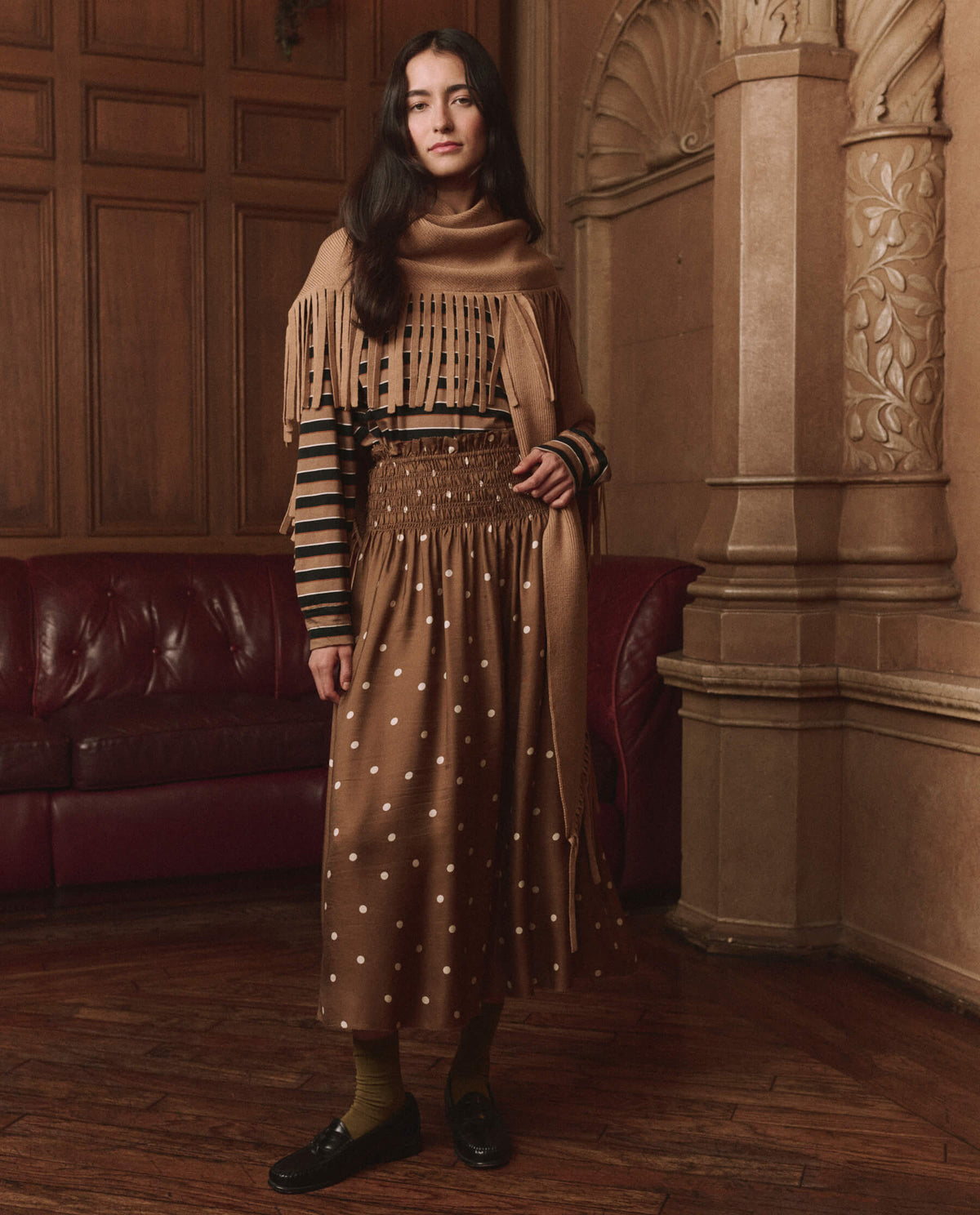The Great Canary Skirt Copper Bubble Dot voluminous pull on silhouette that hits above the ankle