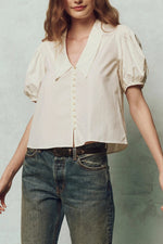 The Great The Fairway Top in cream button down womens short sleeve shirt. boltranchstore.com