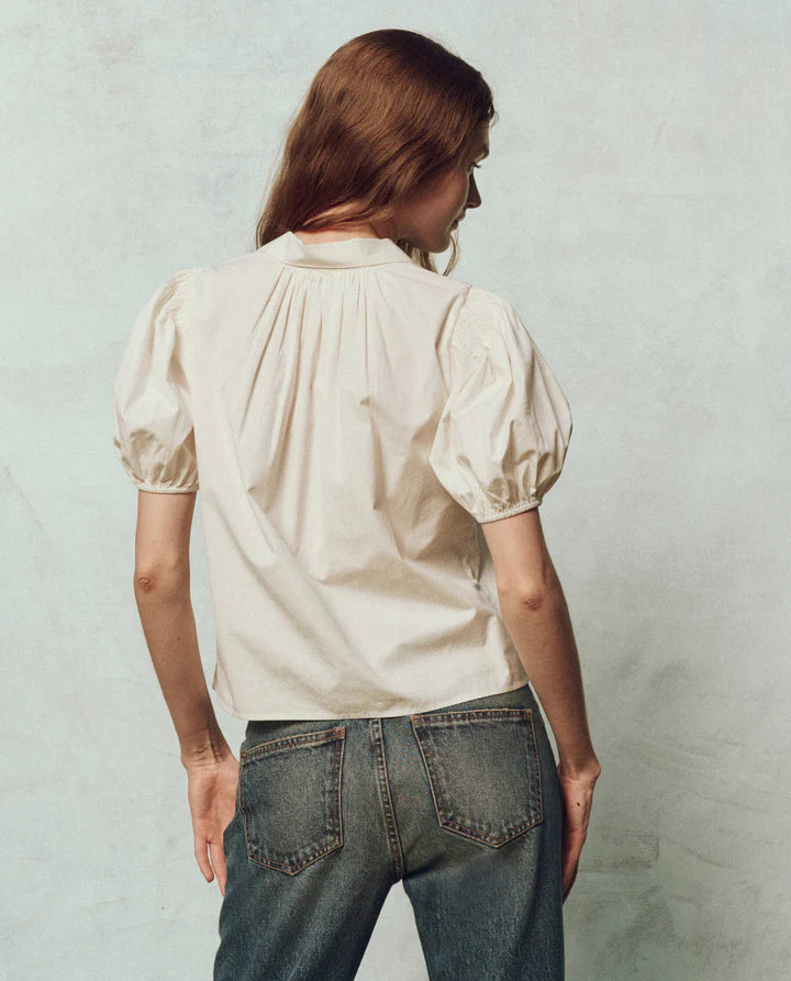 The Great The Fairway Top in cream button down womens short sleeve shirt back. boltranchstore.com