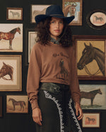 Stetson x THE GREAT College Sweatshirt with Stetson Graphic faded Stetson rider graphic with embroidered accents ranch wear