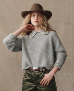 The Great Crochet Collar Pullover a heather gray shirt with a cozy ribbed trim for easy layer and perfect with a cowboy hat at boltranchstore.com