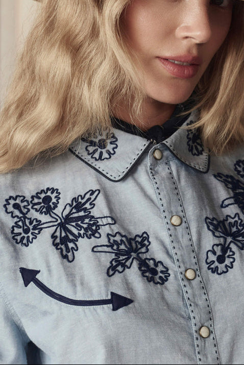 Stetson x The Great Chambray Embroidered Western Shirt womens denim floral embroidered popular collector vintage shirt top Boltranchstore.com