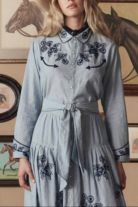 Stetson x The Great Chambray Embroidered Western Shirt denim floral embroidered top Boltranchstore.com Free Shipping