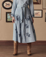 Stetson x The Great Chambray Embroidered Highland Skirt womens skirt denim matching top This is the Great Boltranchstore.com Free Shipping floral blue embroidered