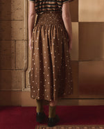 The Great Canary Skirt Copper Bubble Dot drapey silk for date nights and Park City weekends