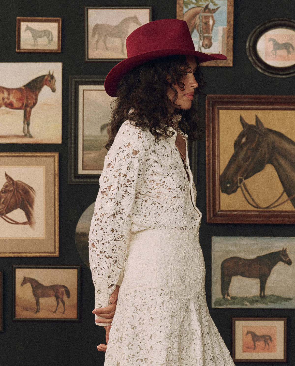 Stetson x THE GREAT Relic Lace Western Shirt pearl snaps with traditional western yoke and fine piping ranch wear