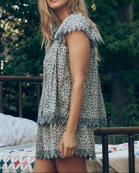 The GREAT The Flutter Sleeve Eyelet Top