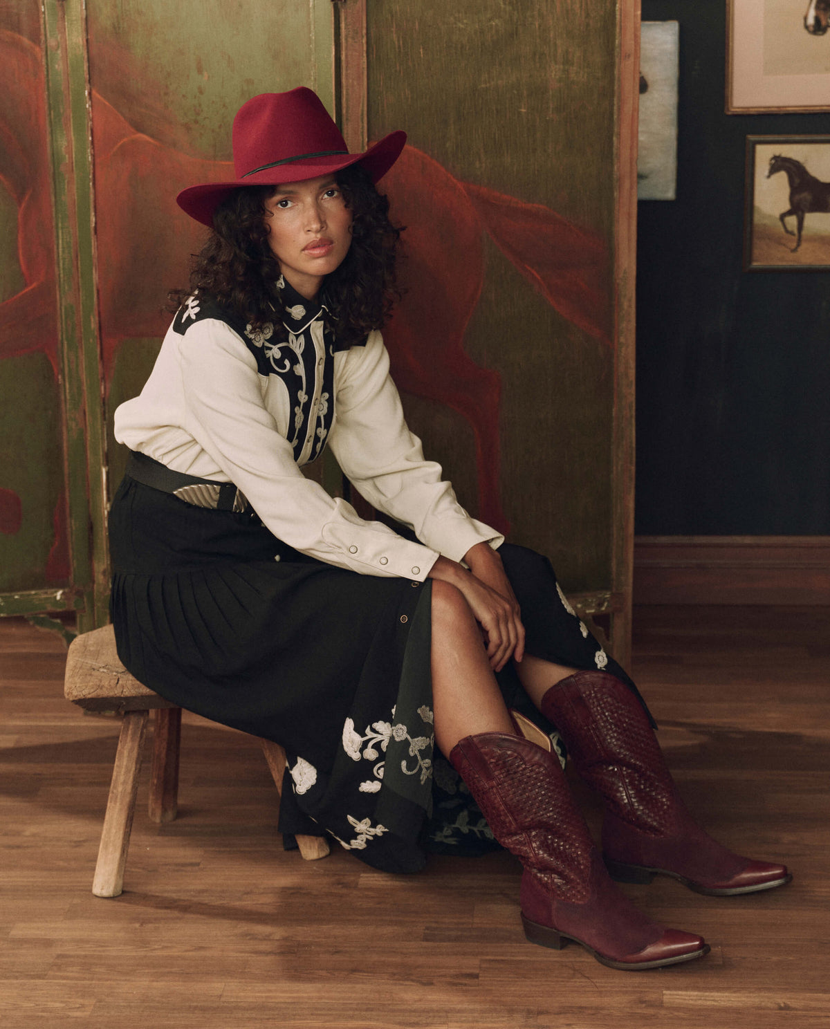 Stetson x THE GREAT Basket Weave Cowboy Boot Oxblood 13 inch basket weave leather shaft ranch wear