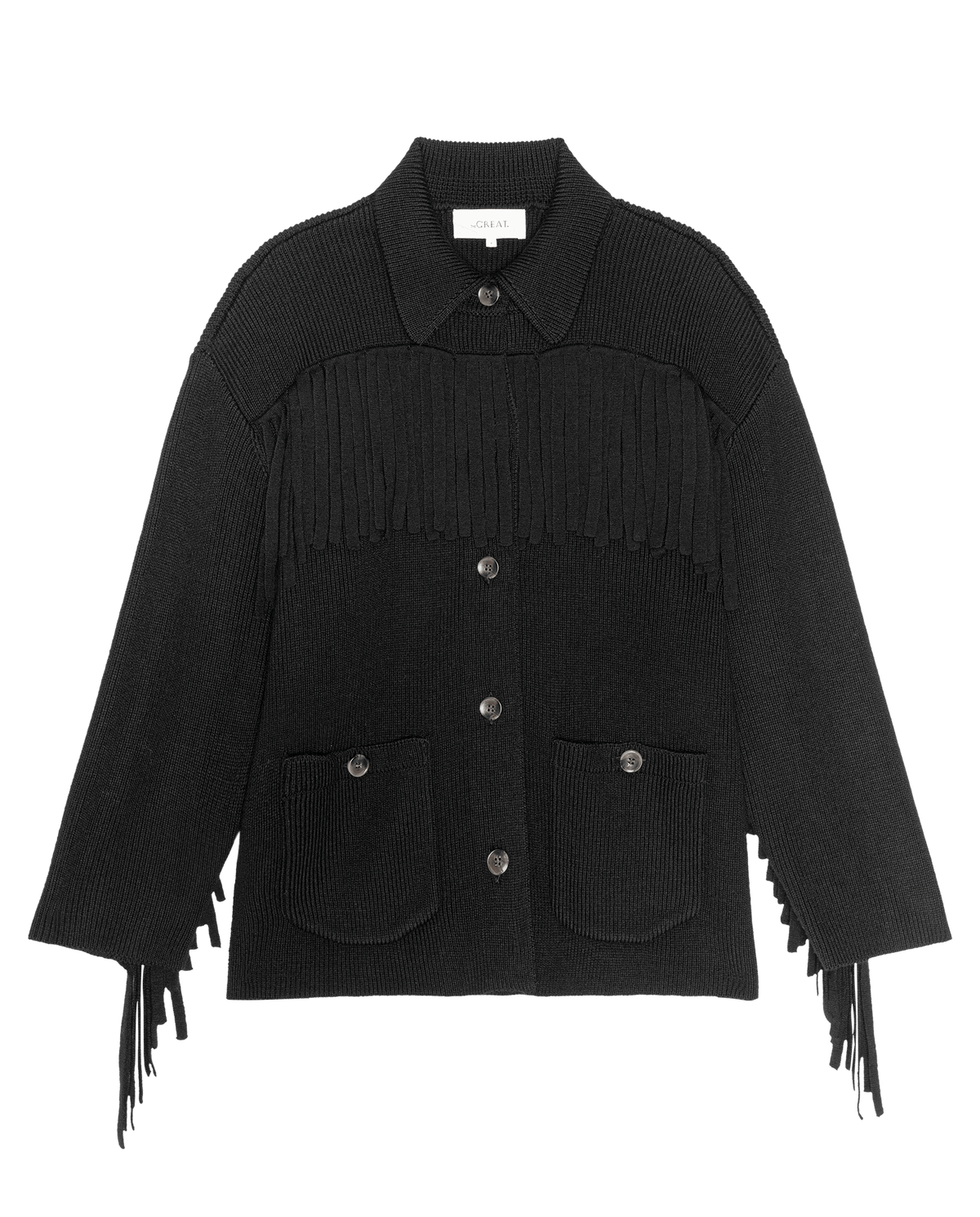 The Great Western Fringe Sweater Jacket Black black wool blend knit jacket with fringe trim womens western boutique Utah SKU S591025BLACK