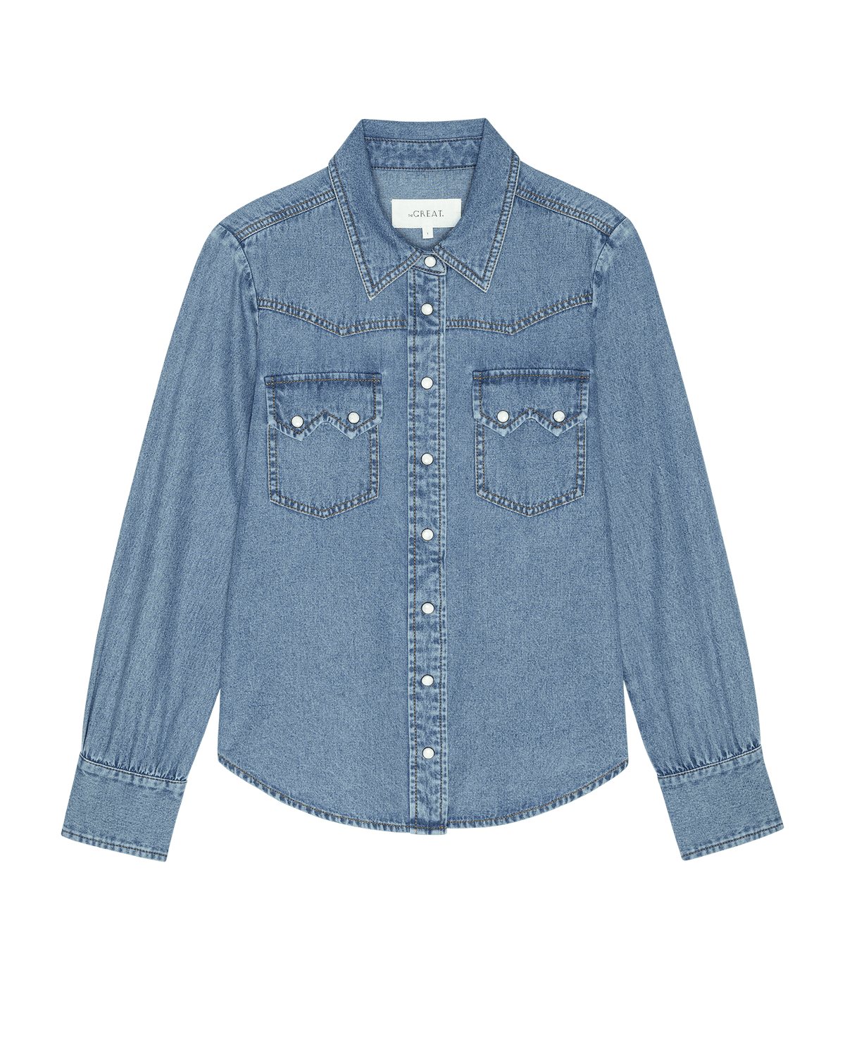 Womens fashion western clothing Utah boutique THE GREAT The Howdy Top Oldham Wash SKU T1344030OLDHM Boltranchstore com free shipping