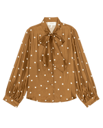 The Great Zenith Top Copper Bubble Dot copper silk blouse with white polka dots womens western boutique Utah SKU T1531039COBBD