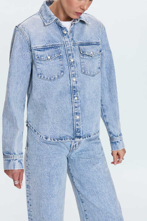 Pistola Thea Shrunken Denim Shacket womens outerwear denim jean jacket top shirt popular Boltranchstore.com Free Shipping