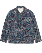 THE GREAT Folsom Jacket a long sleeve coat zip up in an heirloom blue, red cream print at boltranchstore.com