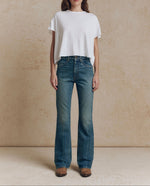 Womens THE GREAT The Smith High Rise Slim Bell Jean Fairfield Wash With Bleach Crease SKU B153027FFWHB Bolt ranch store 