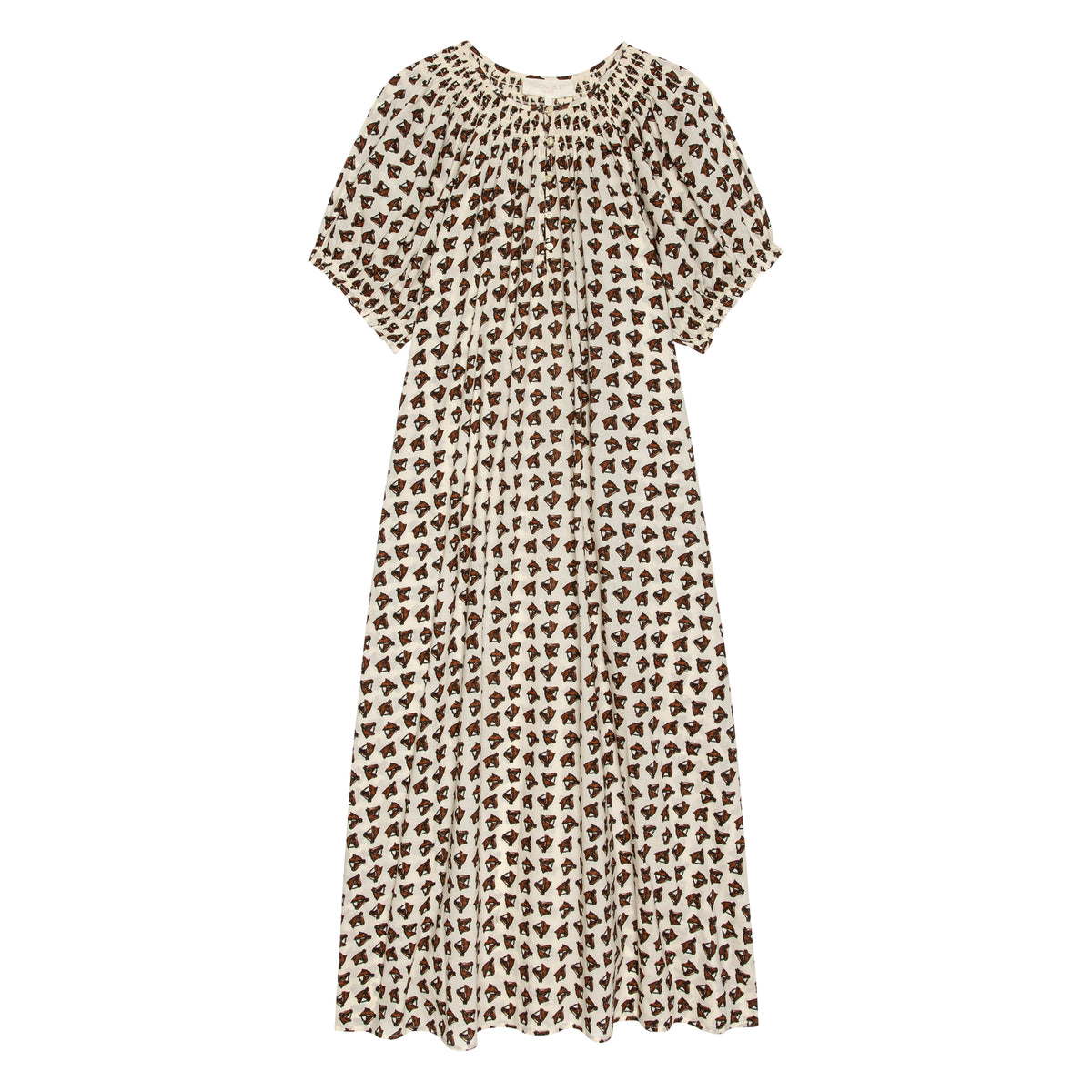 THE GREAT The Smocked Sleep Dress a light weight in a horse print 