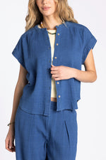 Novalie Top thread and supply womens blue denim gauze cotton short sleeve top Boltranchstore.com Free Shipping T4357CGZTS