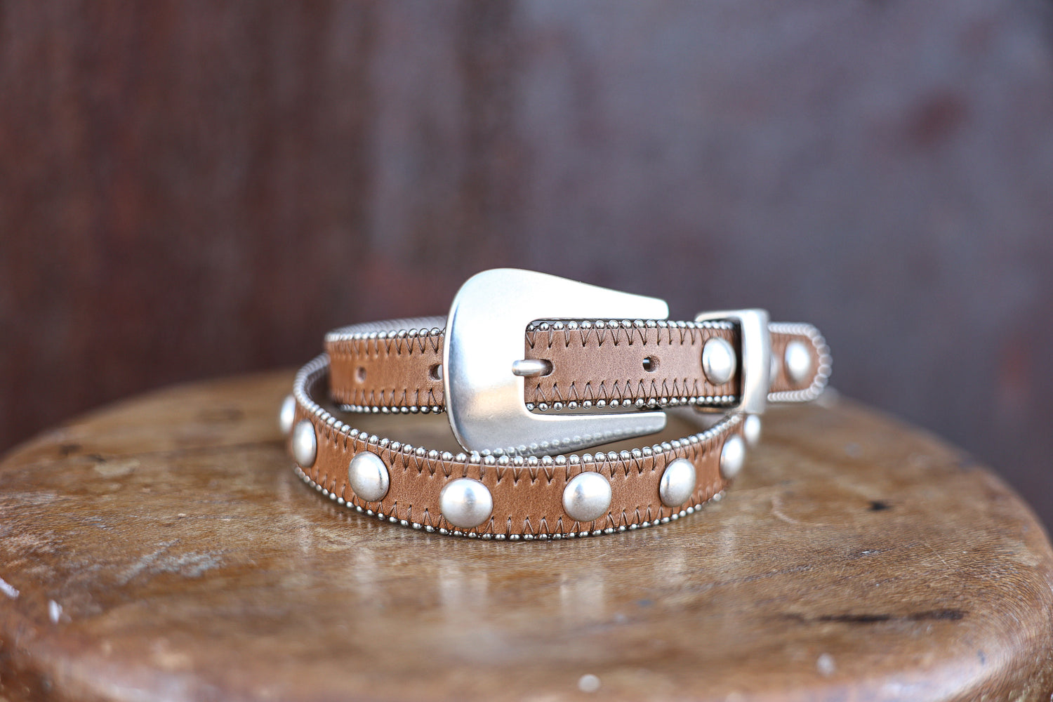 Tan Silver Stud Belt