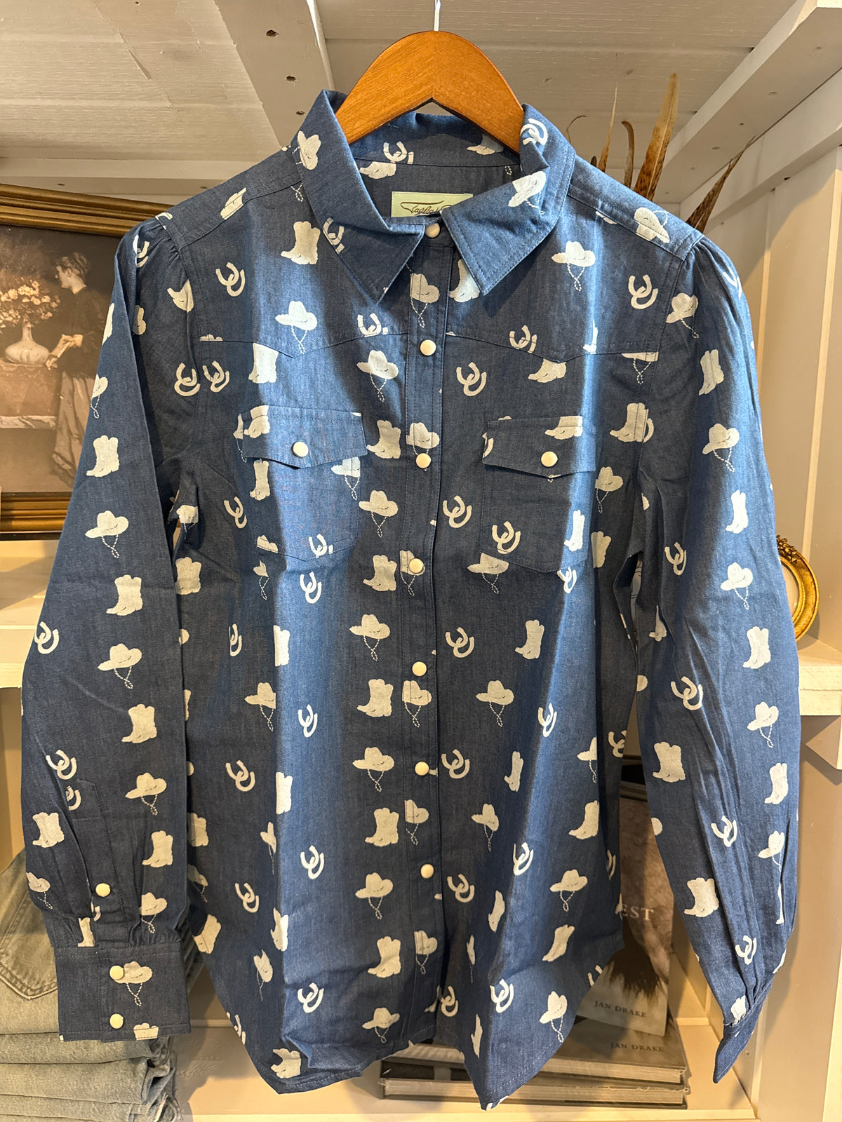 Tasha Polizzi Becca Shirt Washed Blue denim western shirt snaps bolt ranch store