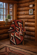 Tasha Polizzi Blackburn Throw Red in stock at bolt ranch store Kamas Utah A southwestern-style woven throw blanket in rust red, cream, and black. Western shop 