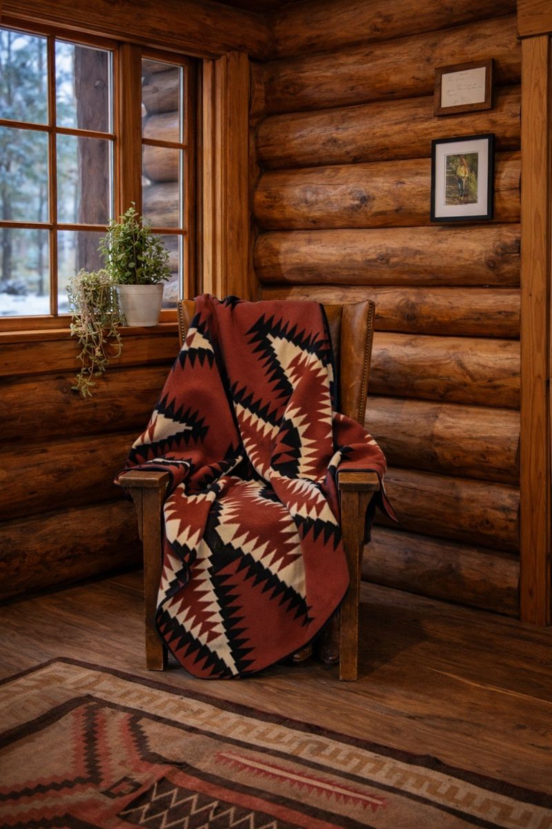 Tasha Polizzi Blackburn Throw Red in stock at bolt ranch store Kamas Utah A southwestern-style woven throw blanket in rust red, cream, and black. Western shop 