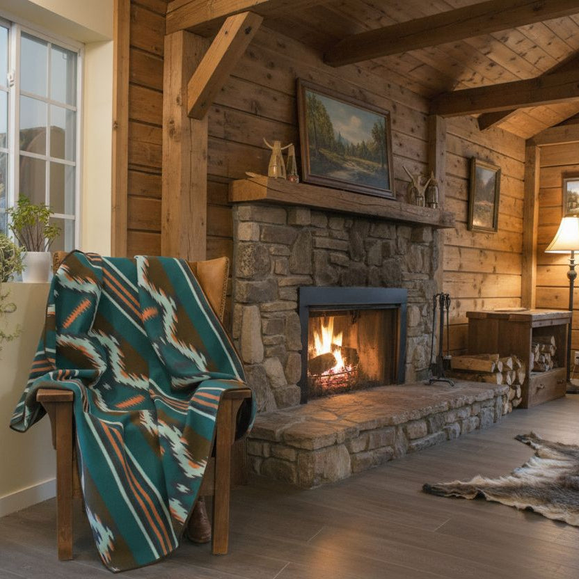 Tasha Polizzi Mitchell Throw Teal in stock rustic blanket for cabin 