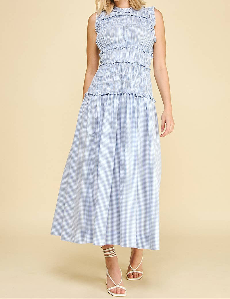 Taylor Gingham Maxi Dress find at boltranchstore.com gingham sells western country fashion womens sleeveless summer dress 