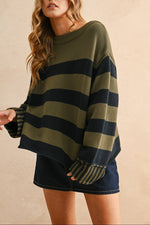 Taylor Striped Sweater Miou Muse Women's Sweater fall blue and olive new arrival bolt ranch store stripes boltranchstore.com Free shipping women's top