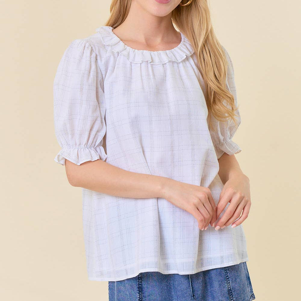 Taylor Textured Ruffle Short Sleeve Shirt shop at boltranchstore.com free shipping