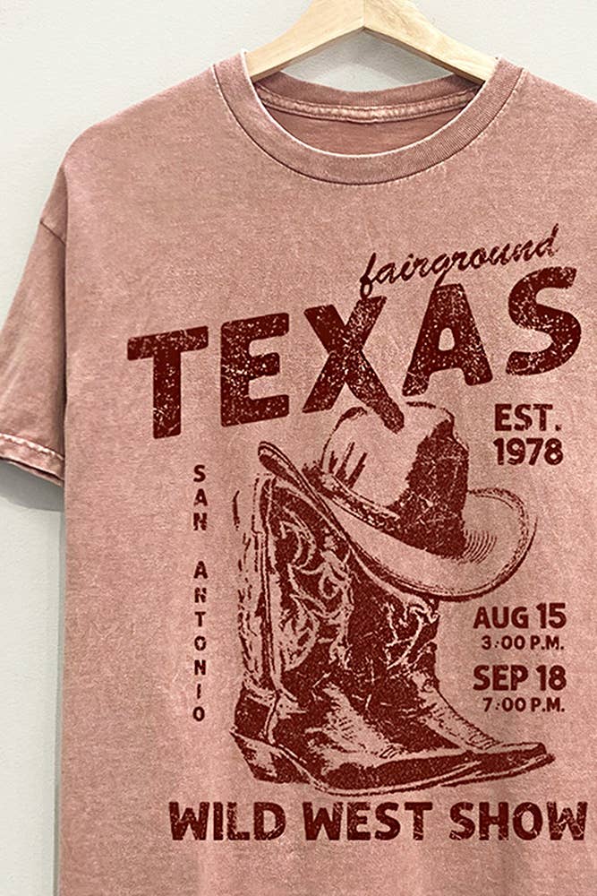Texas Wild West Tee pink shirt oversized shirt at western boutique free shipping Boltranchstore.com