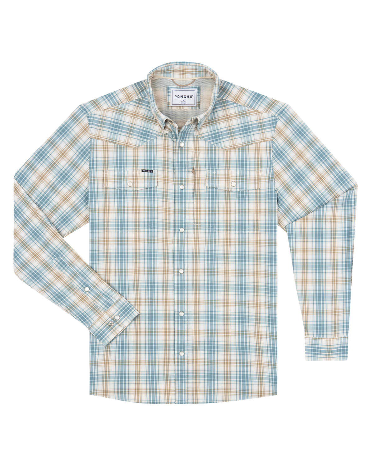Poncho The Brush Country brown and green plaid western shirt with subtle western yoke and chest pockets mens ranch wear Utah SKU SHNYWSLS3048
