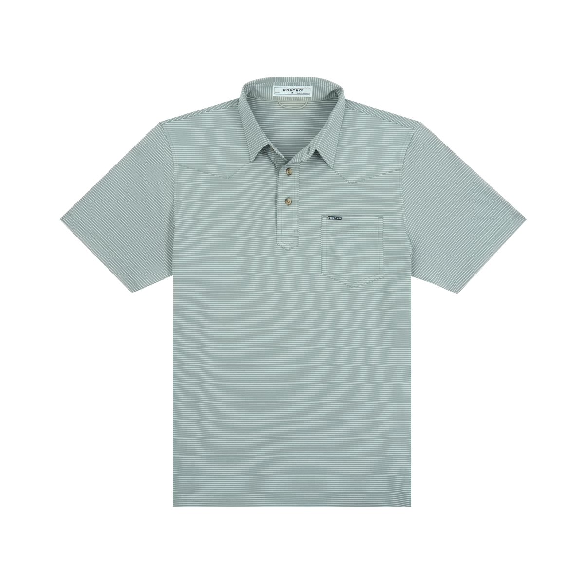 Poncho The Farm to Market moss green and white western performance polo with built in collar stays and UPF 50 mens ranch wear Kamas Utah SKU SHPSWPSS9203