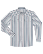 Poncho The Hammer Down navy green and white vertical stripe western shirt with hidden zippered pocket mens ranch wear Utah SKU SHNYWSLS3057