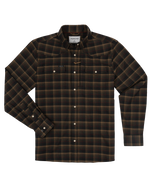 Poncho The John Colter black red and tan plaid western flannel with pearl snap pockets and hidden zippered pocket ranch wear Utah SKU SHFLWSLS5039